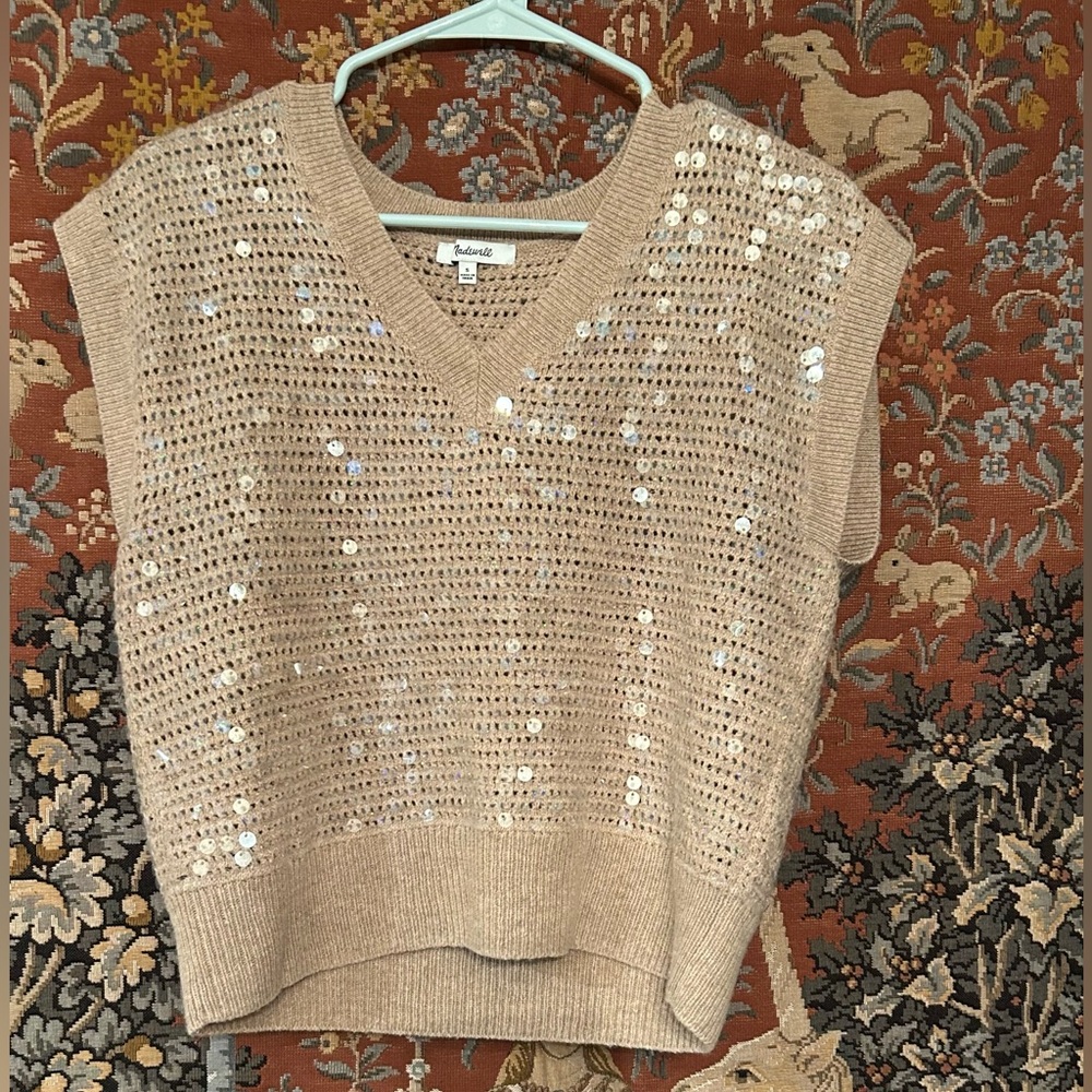 Madewell Champagne and Sequin Wool blend slipover size S